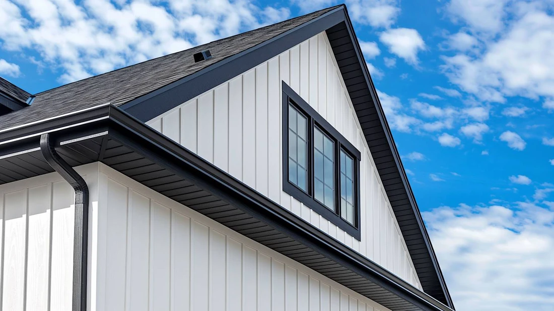 Dark fascia and roof-edge trim on a white gabled house